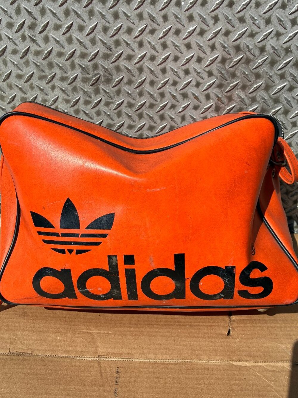 Vintage Adidas Originals Airliner Bag Orange Leather Trefoil Logo 1970s